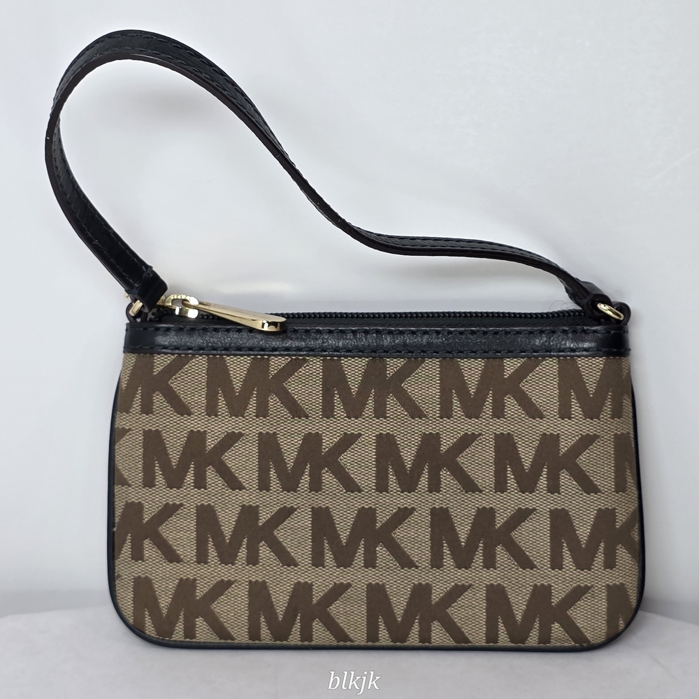 MICHAEL Michael Kors Monogram Wristlet *Tan/Green* EUC